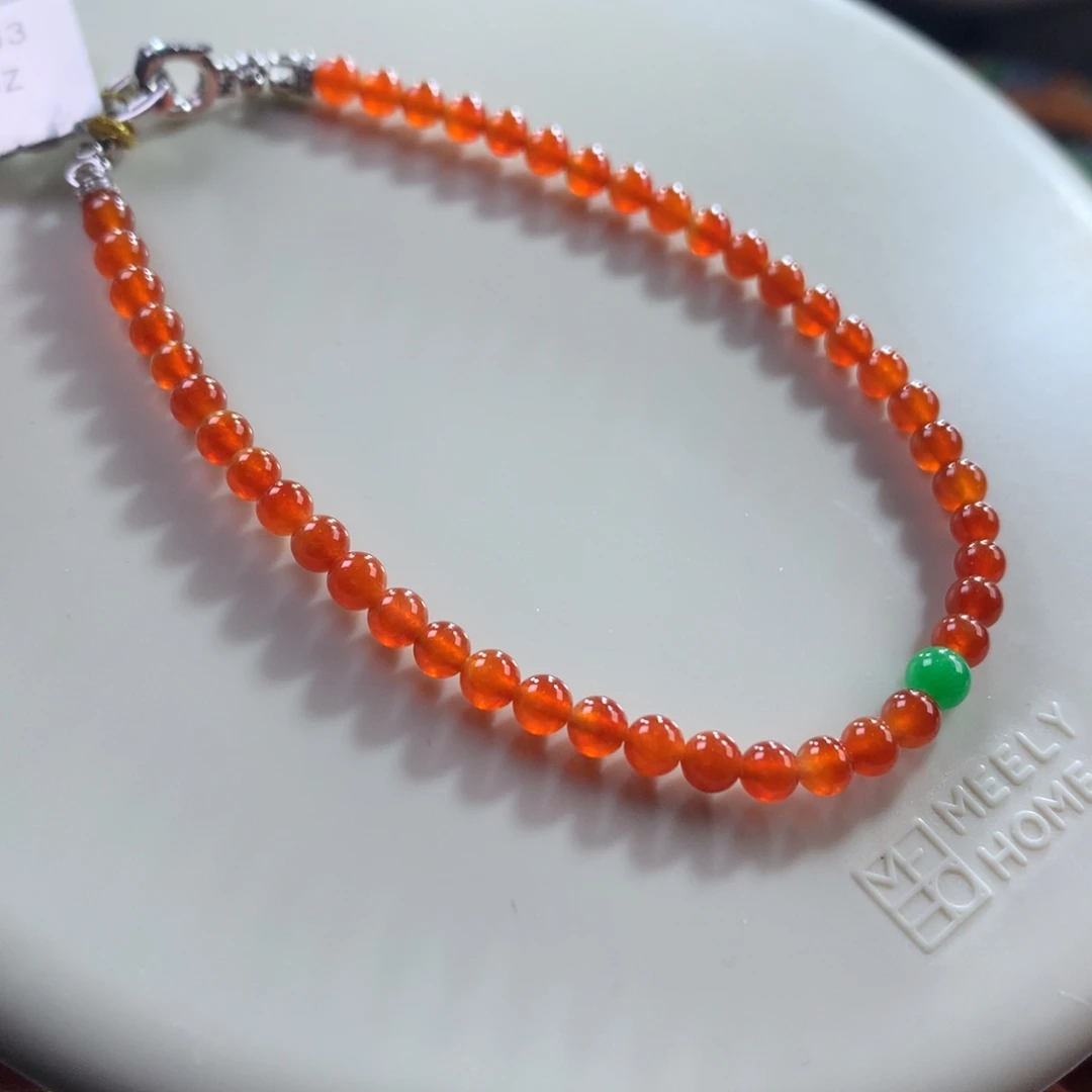 翡翠未镶嵌手链本命年红•精品天然满色冰种红翡小米单圈 卡3.6