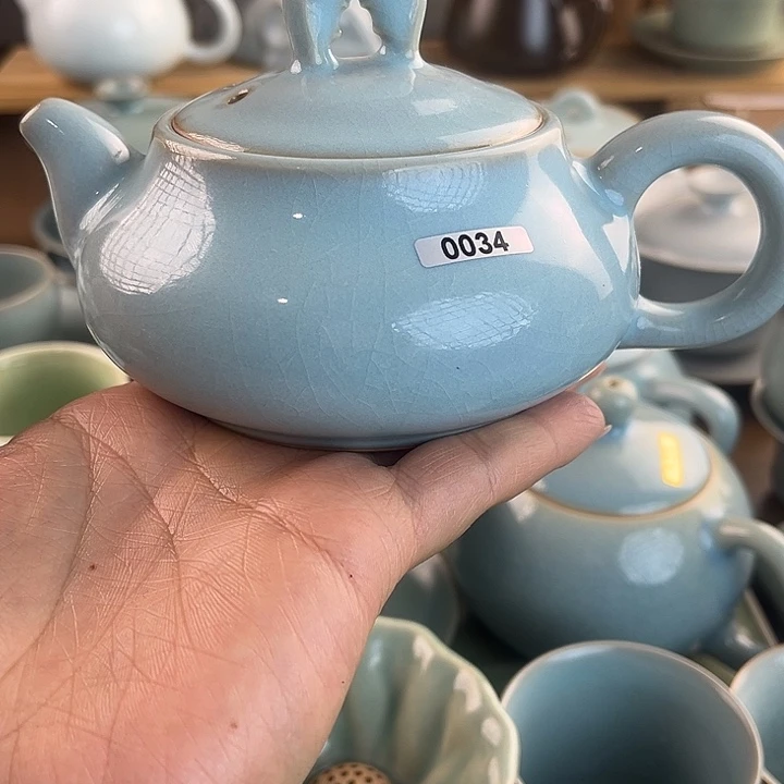 叮***当瓷片原矿原产地精品天青 福利壶
