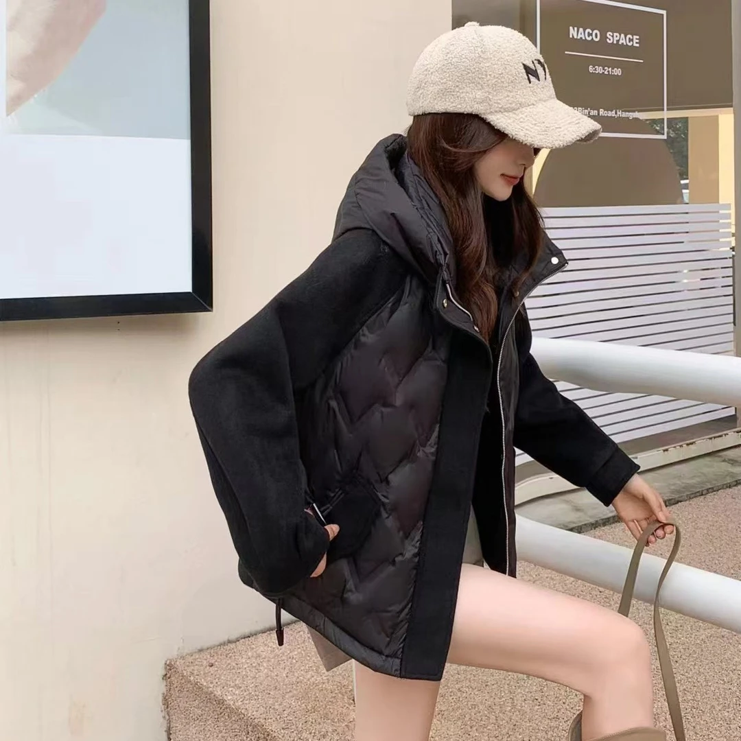 8809香港素街高端轻奢拼接连帽羽绒服