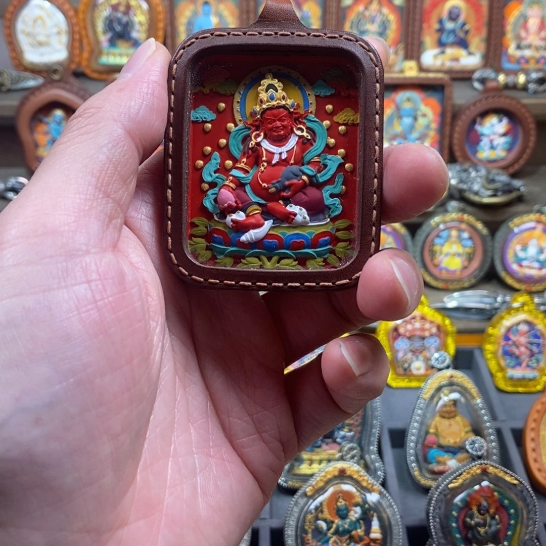 吊坠T**T纯手绘唐卡擦擦朱砂黄财神