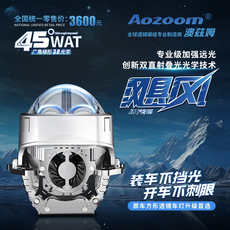 Aozoom/澳兹姆飓风加强方形双直射LED透镜模组大灯升级