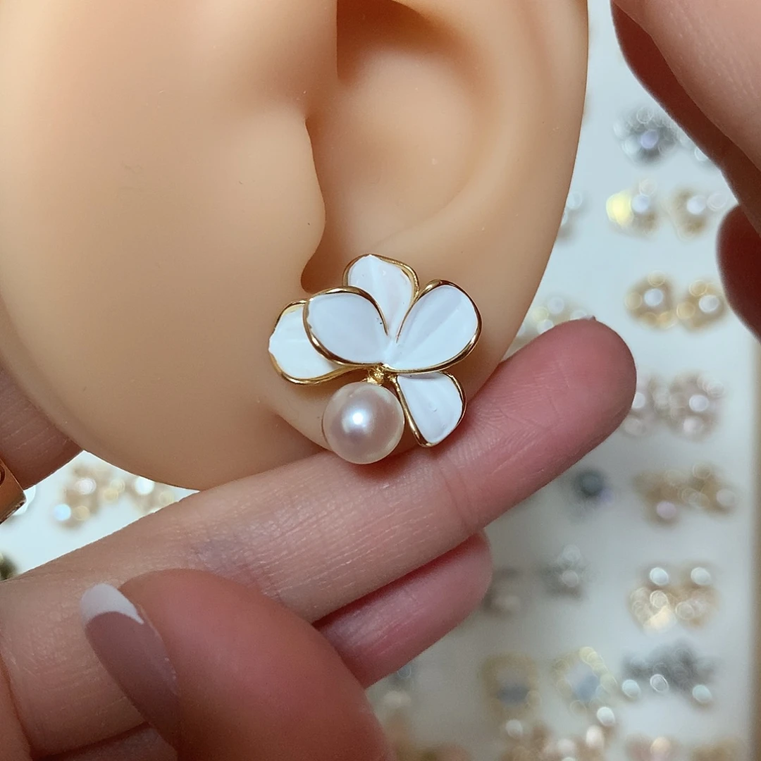 淡水珍珠耳饰银S925镶嵌