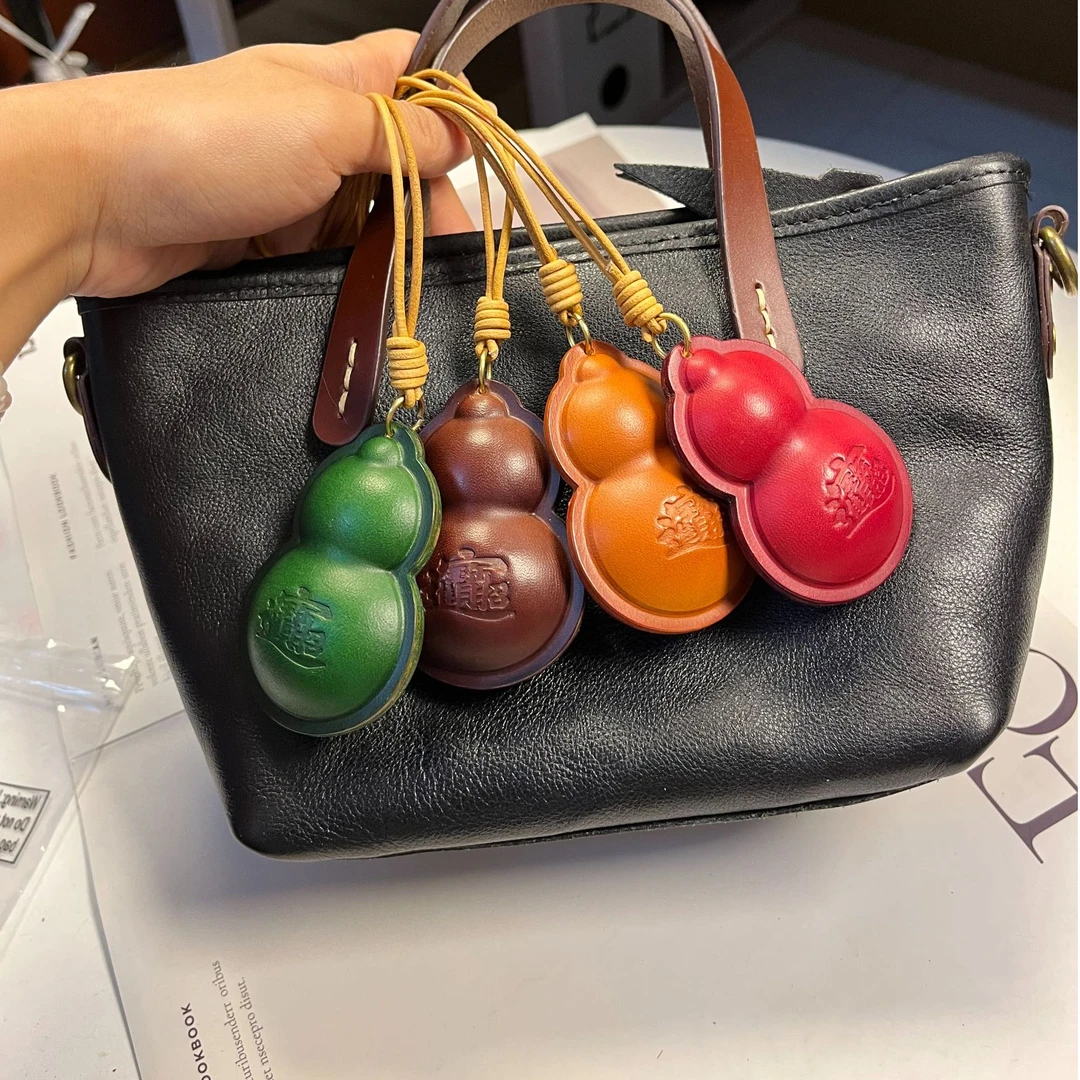 招财进宝大葫芦真皮包挂饰件头层牛皮手工打磨创意礼物饰品