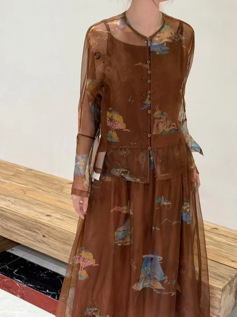 一着章海燕2025欧根纱桑蚕丝套装