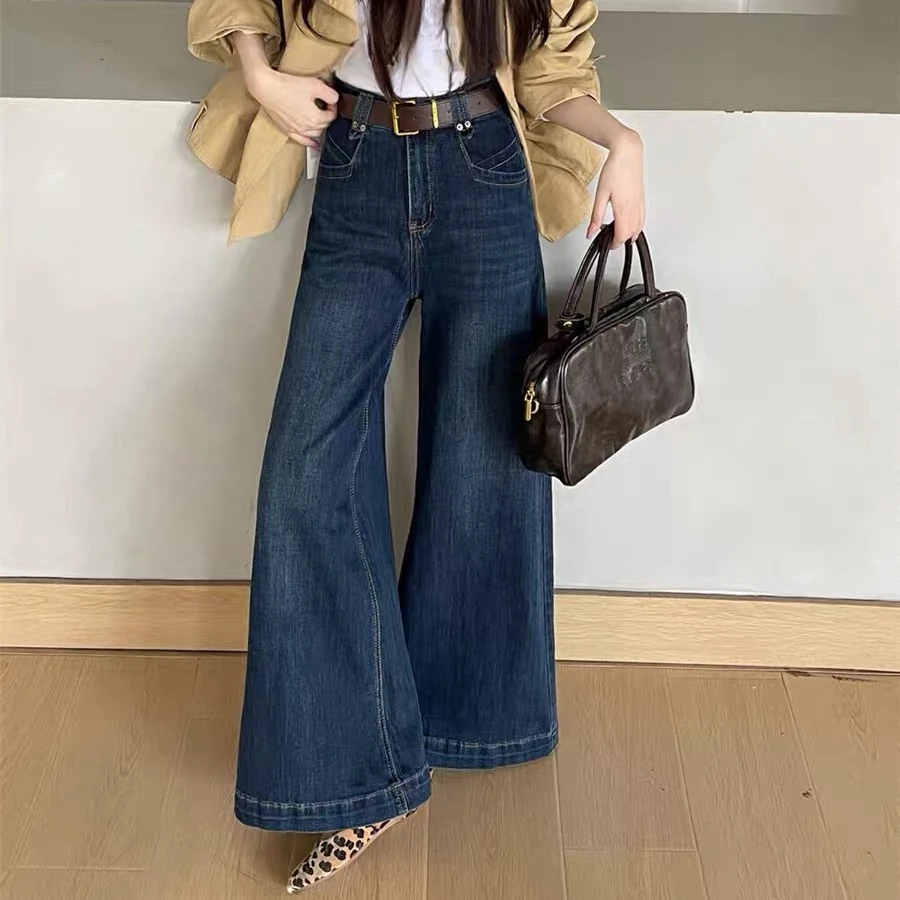 7613  C新款小个子宽松显瘦百搭大直筒不贴腿弹力微喇牛仔裤