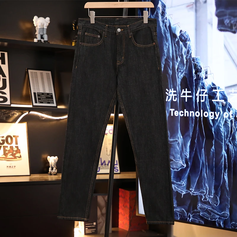 黑色牛仔裤男休闲直筒宽松新款小脚长裤男士潮百搭赤耳丹宁裤子