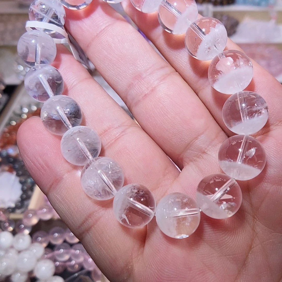 手链水晶未镶嵌白幽灵半盆带彩虹12mm