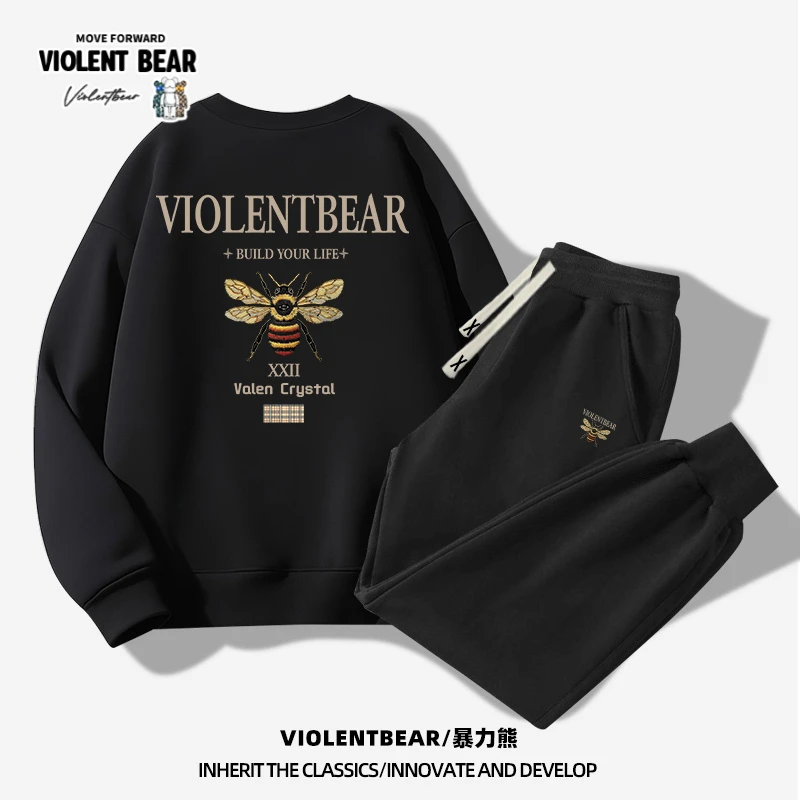 暴力熊秋冬新款爆款套装男士圆领长袖休闲卫裤痞帅情侣款两件套