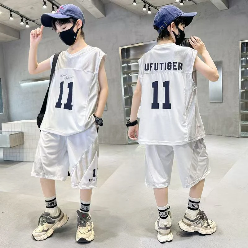 超帅气~2025新款夏季背心篮球服套装中大儿童速干运动服9242