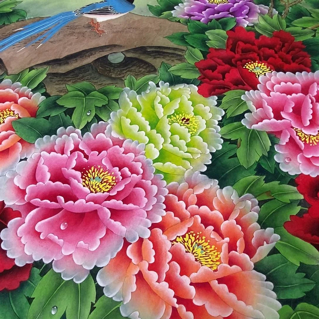 国画踏****，中国牡丹手绘