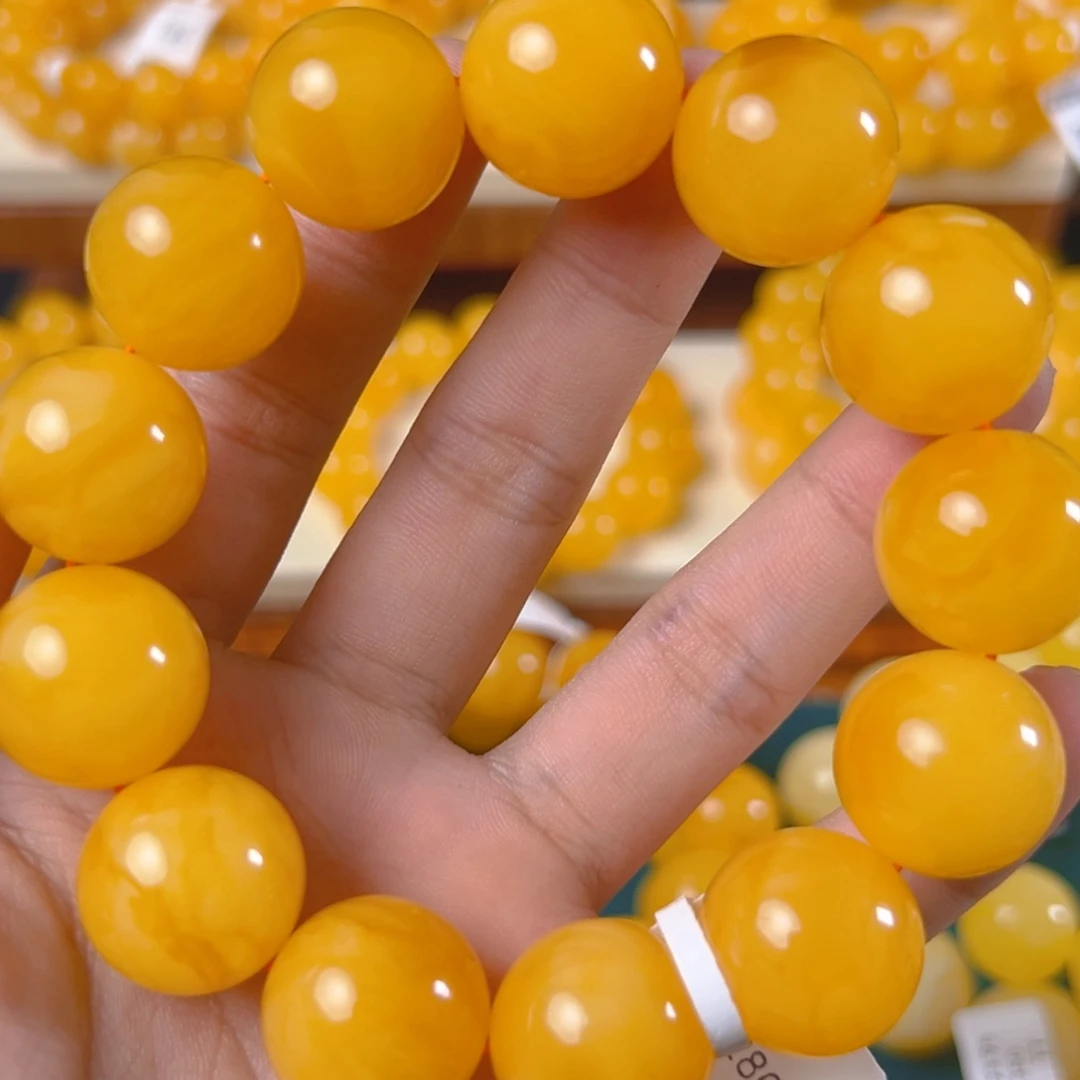 手链琥珀未镶嵌48.8g焦皮同料圆珠18mm