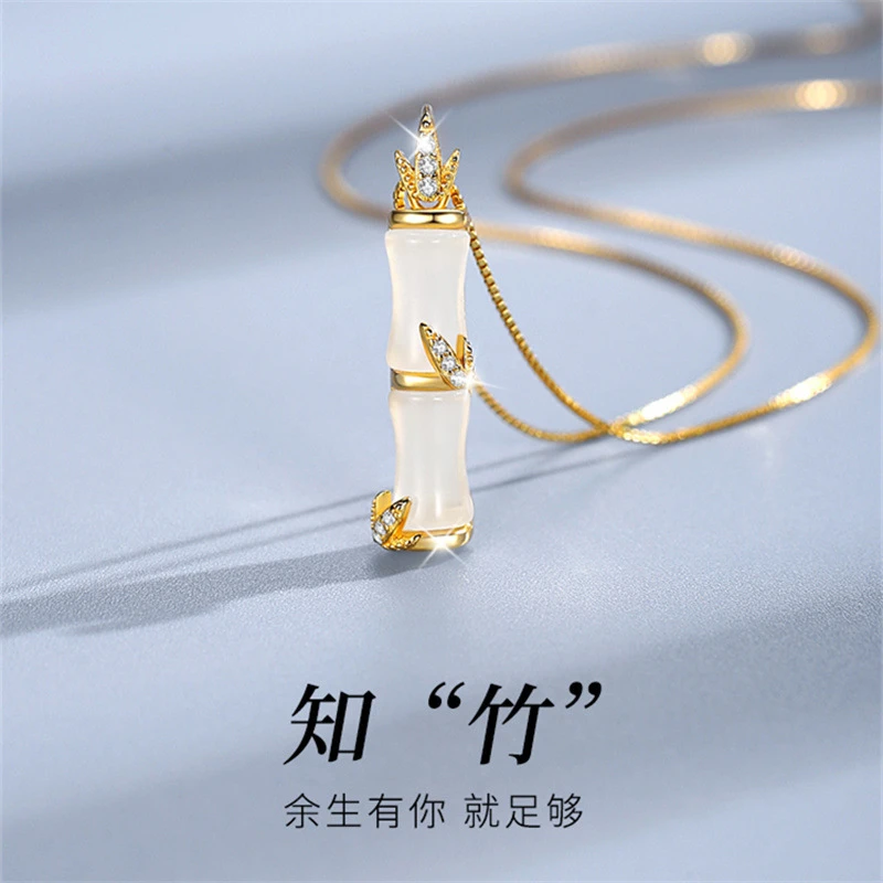 钛钢吊坠 新款竹节吊坠项链百搭锁骨链简约气质潮颈链ins女生项链