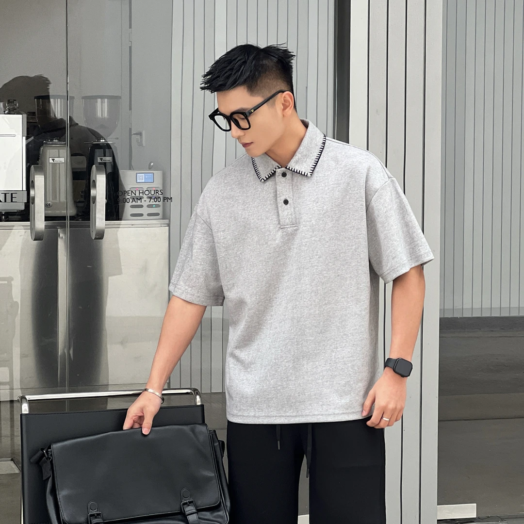 二十二号穿搭【国王的礼物】高级感撞色穿线软糯polo衫短袖T恤男士