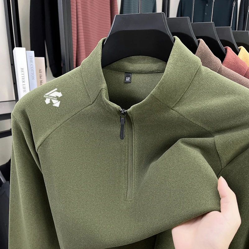 迪桑德绒卫衣男士2025春秋季新款半高拉链立领长袖内搭打底衫