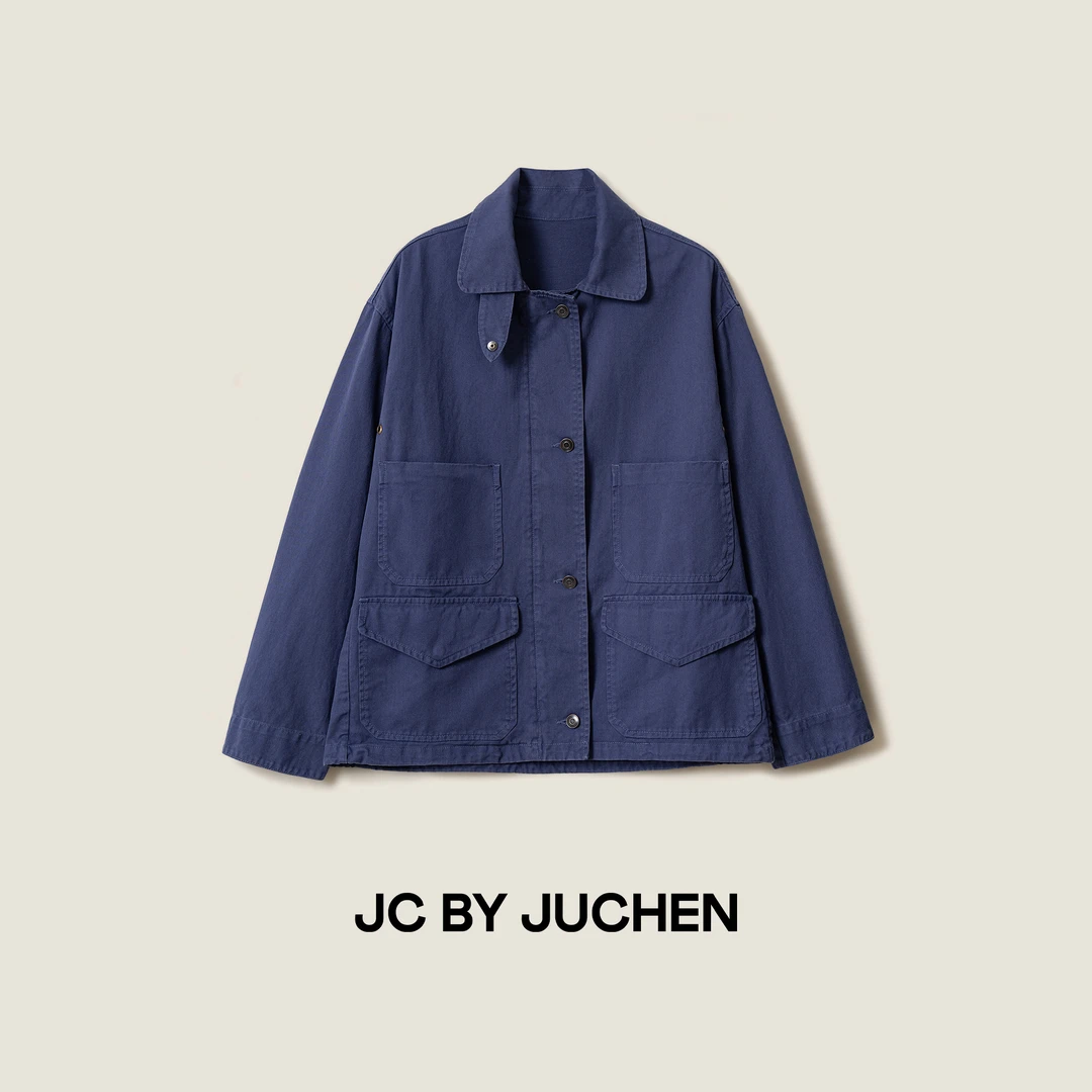 Row风 法工蓝美式复古棉质廓形重水洗翻领工装外套 FW102002-140