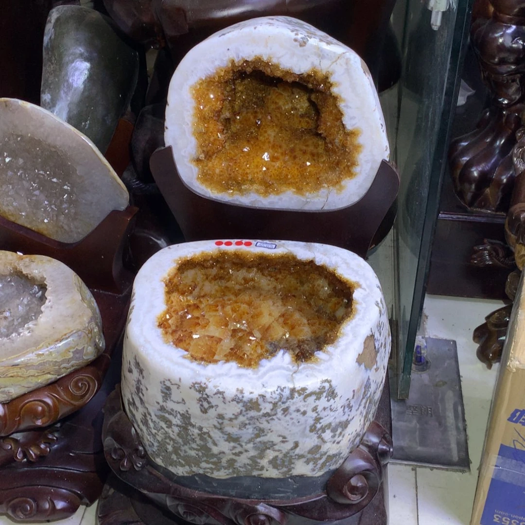 未镶嵌大型摆件（非配饰）紫晶巴西黄水晶抛光聚宝盆