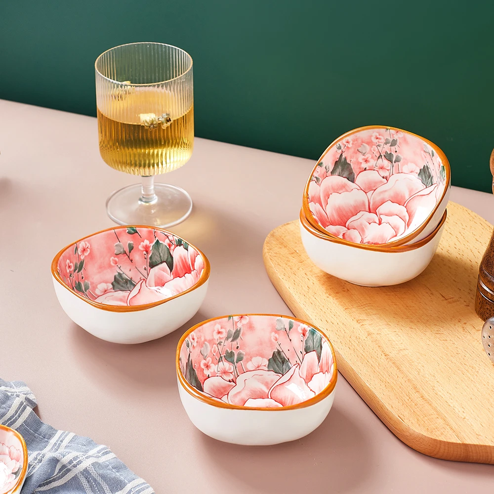 金粉牡丹4英寸蘸料碟-家用高颜值釉下彩国风陶瓷餐具调味碟小吃碟