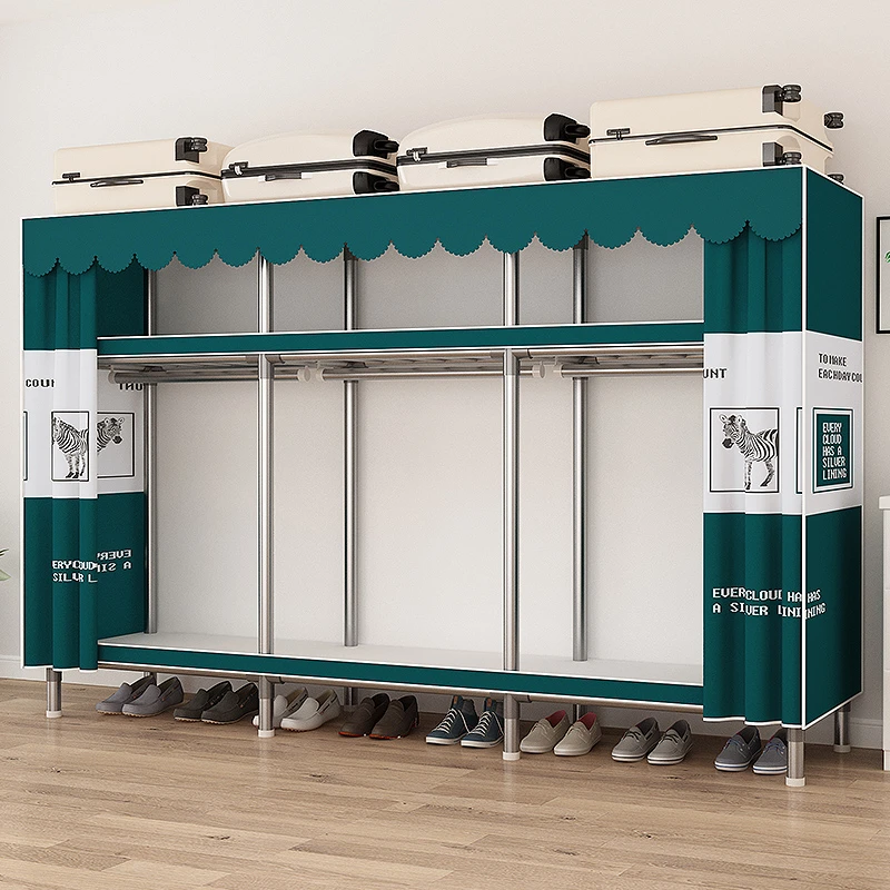 简易衣柜家用卧室结实耐用全钢架加粗加厚组装布衣柜出租房用衣橱