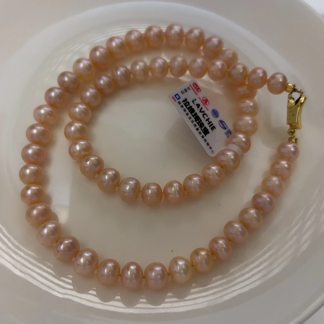 银S925镶嵌淡水珍珠颈饰无核7-9mm