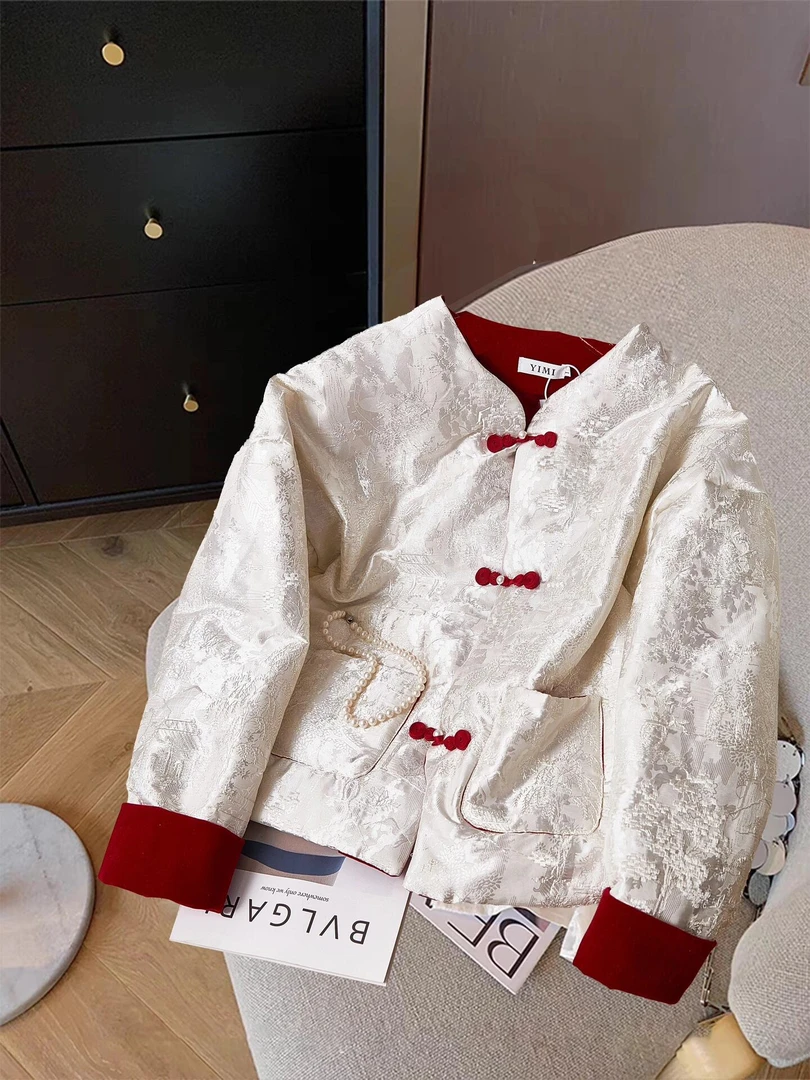 新中式重工肌理感提花棉服女冬2025新款复古气质保暖夹棉棉衣外套