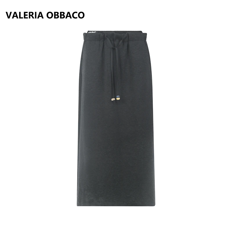 VALERIAOBBACO/瓦莱丽娅 奥贝科VO黑灰色双腰头开衩直筒卫裙