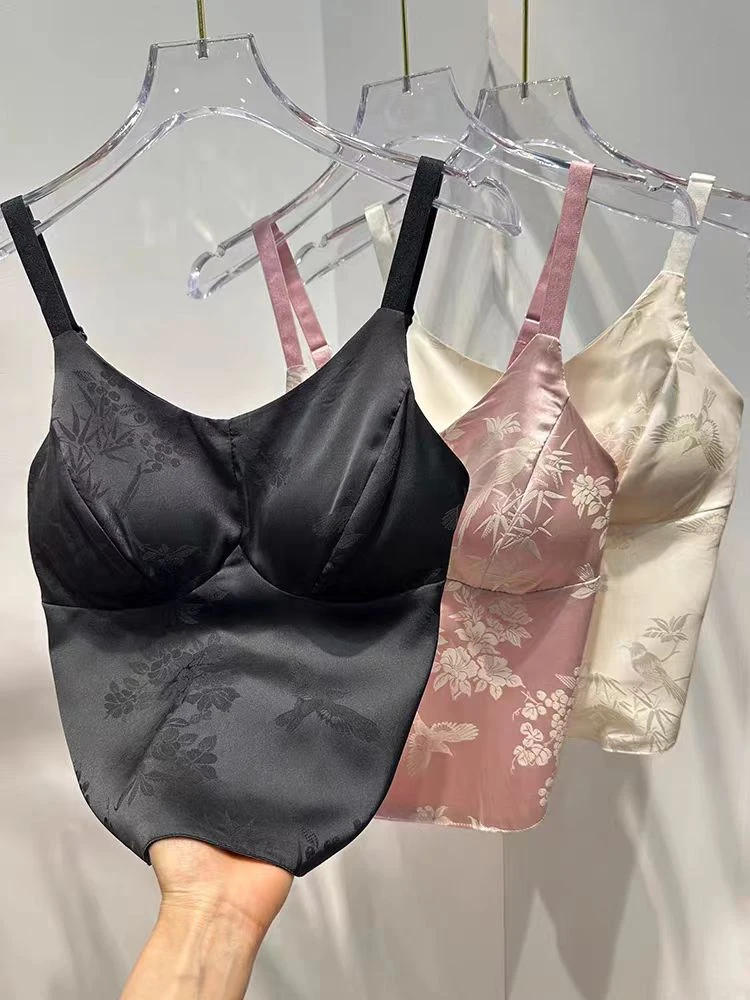 免穿文胸··新中式真丝吊带修身背心