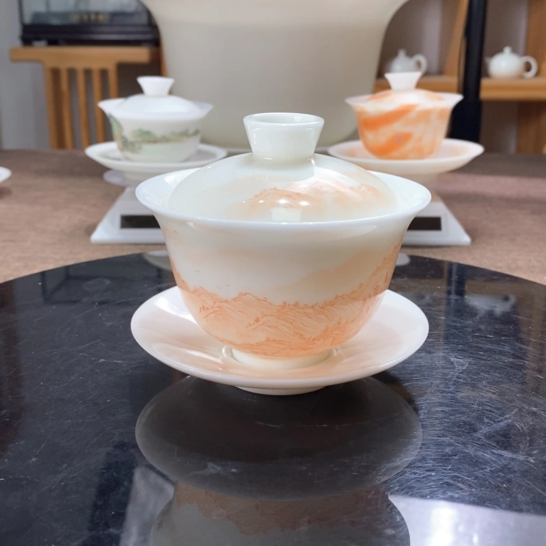 高端手绘盖碗孤品