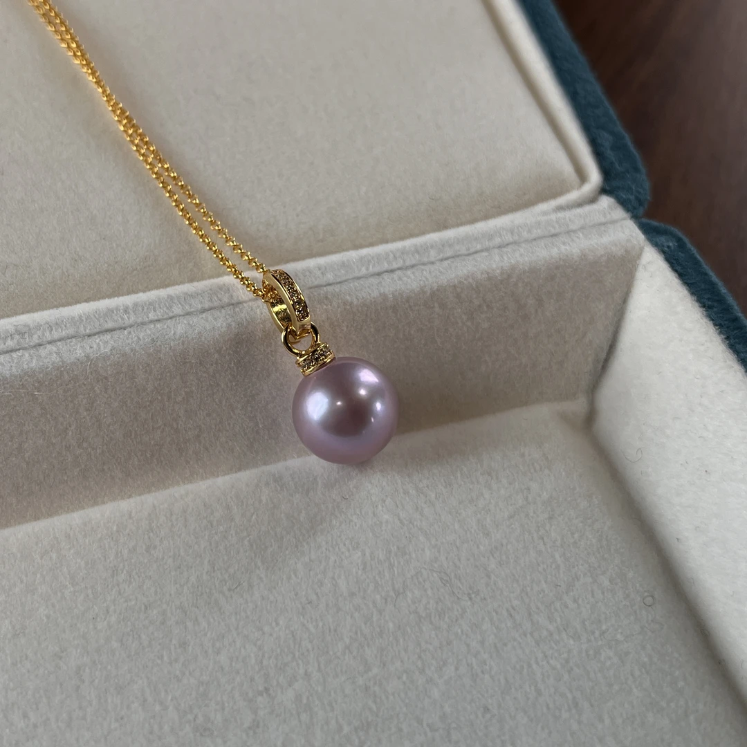 【扶摇】12-13mm超大点位极光紫珍珠吊坠S925银链时尚百搭款