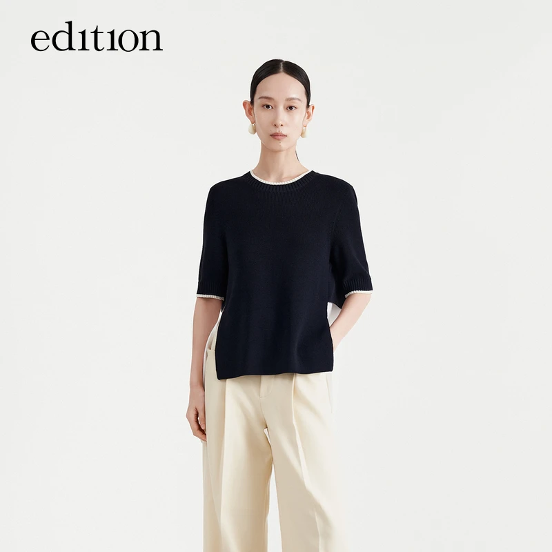 【金拐子专属】edition时尚衬衫拼接毛织上衣#EBC1SWT006