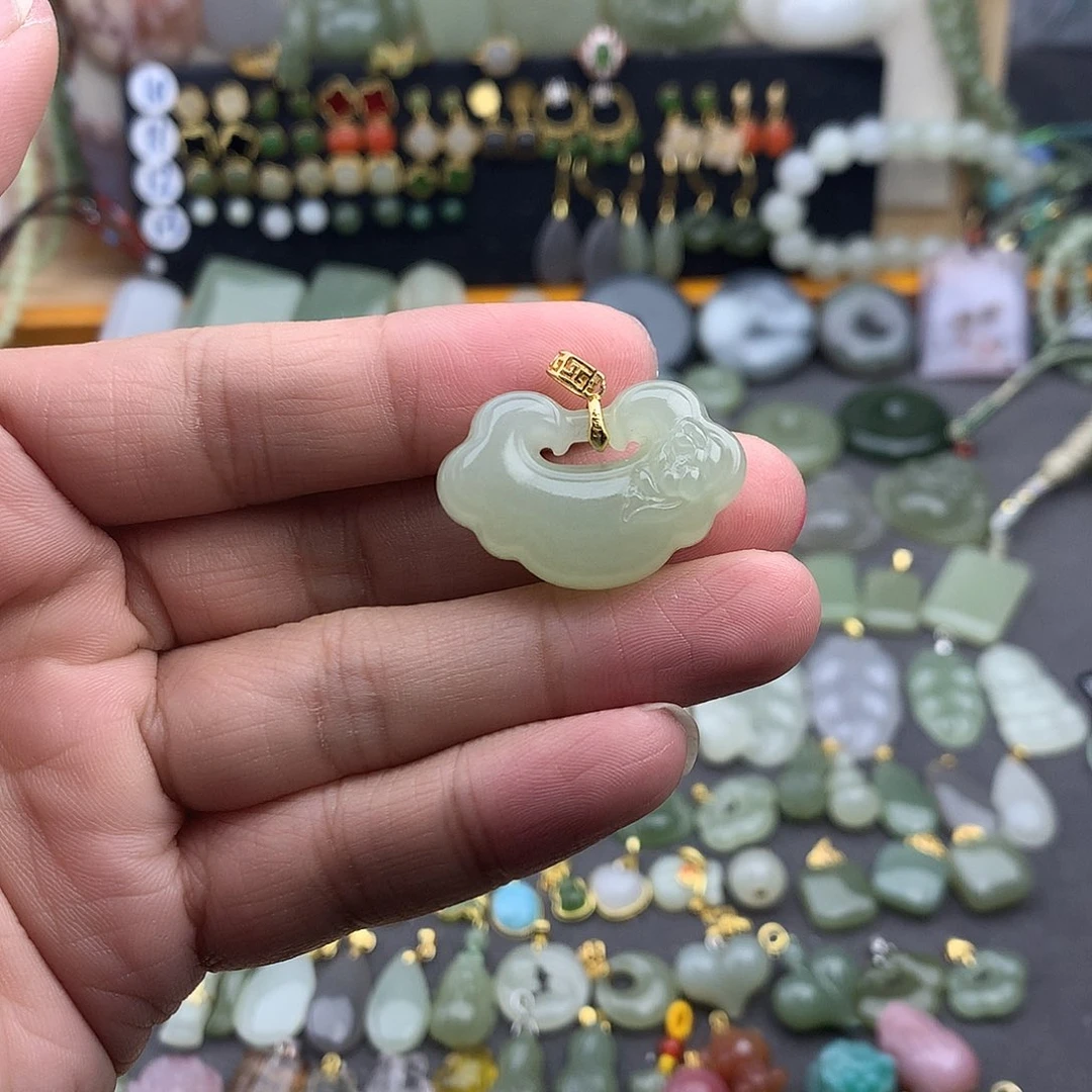 和田玉银S925镶嵌吊坠(不含链)