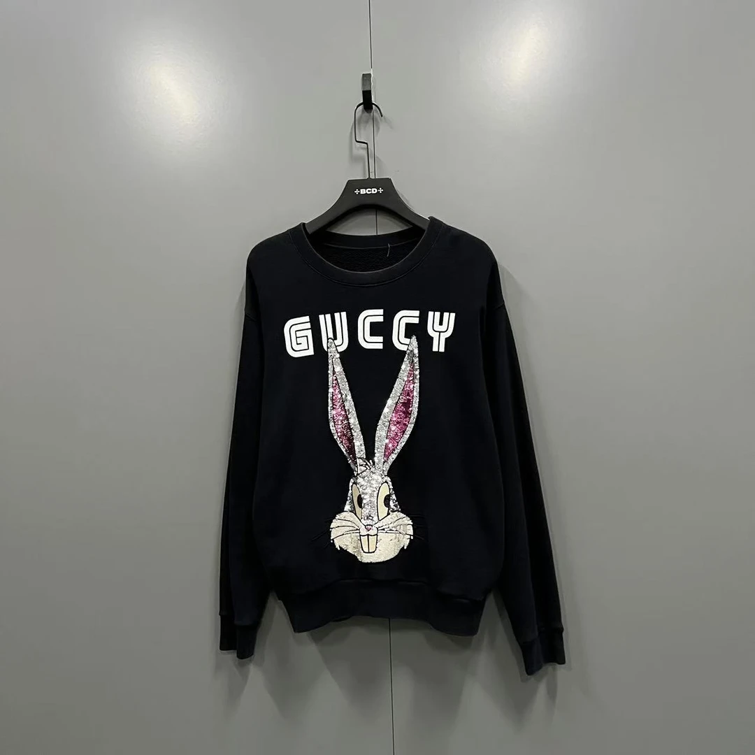 95新 GUCCI/古驰 y610 亮片兔八哥卫衣 S码 无领标 006994