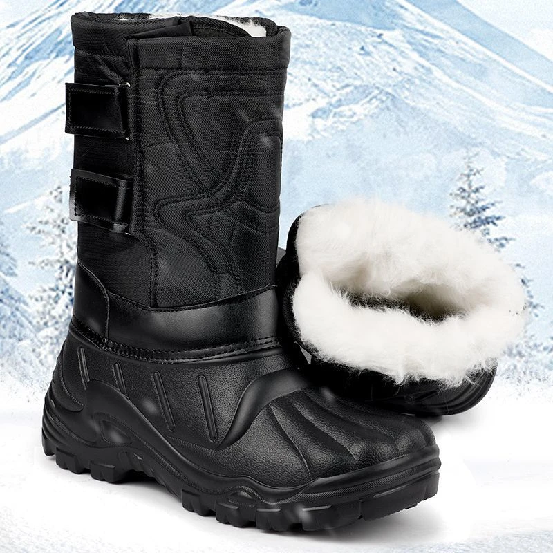 冬季内胆加绒雪地靴男士中筒防水保暖户外钓鱼高筒棉靴子东北男鞋
