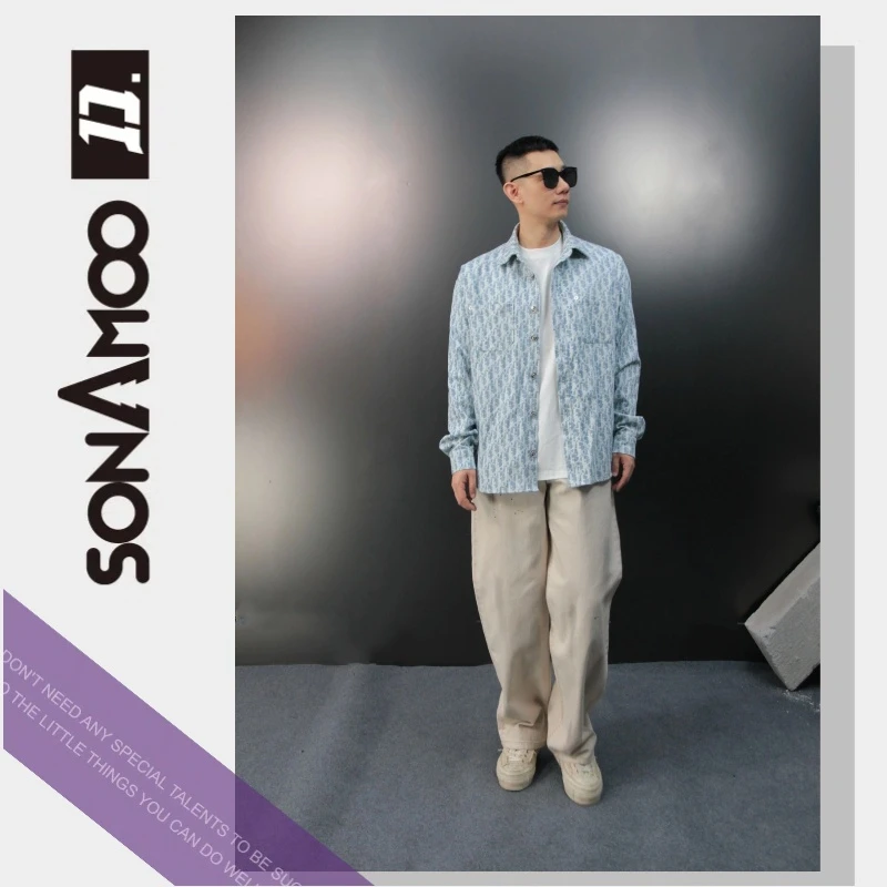 【大璇】满字母D蓝底白字男士秋季百搭衬衫外套D13326