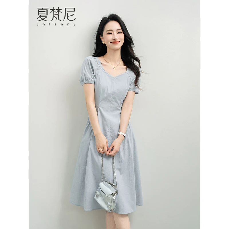 夏梵尼半夏山风小个子掐腰梨形穿搭连衣裙夏季新款海边度假长裙子