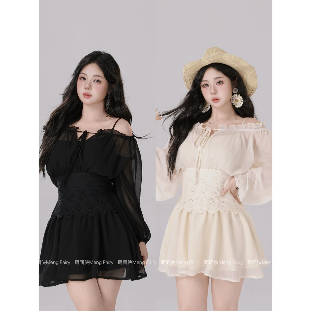 现货萌面侠【花褶美人】纯欲温柔收腰高密雪纺连衣裙6570M流光风