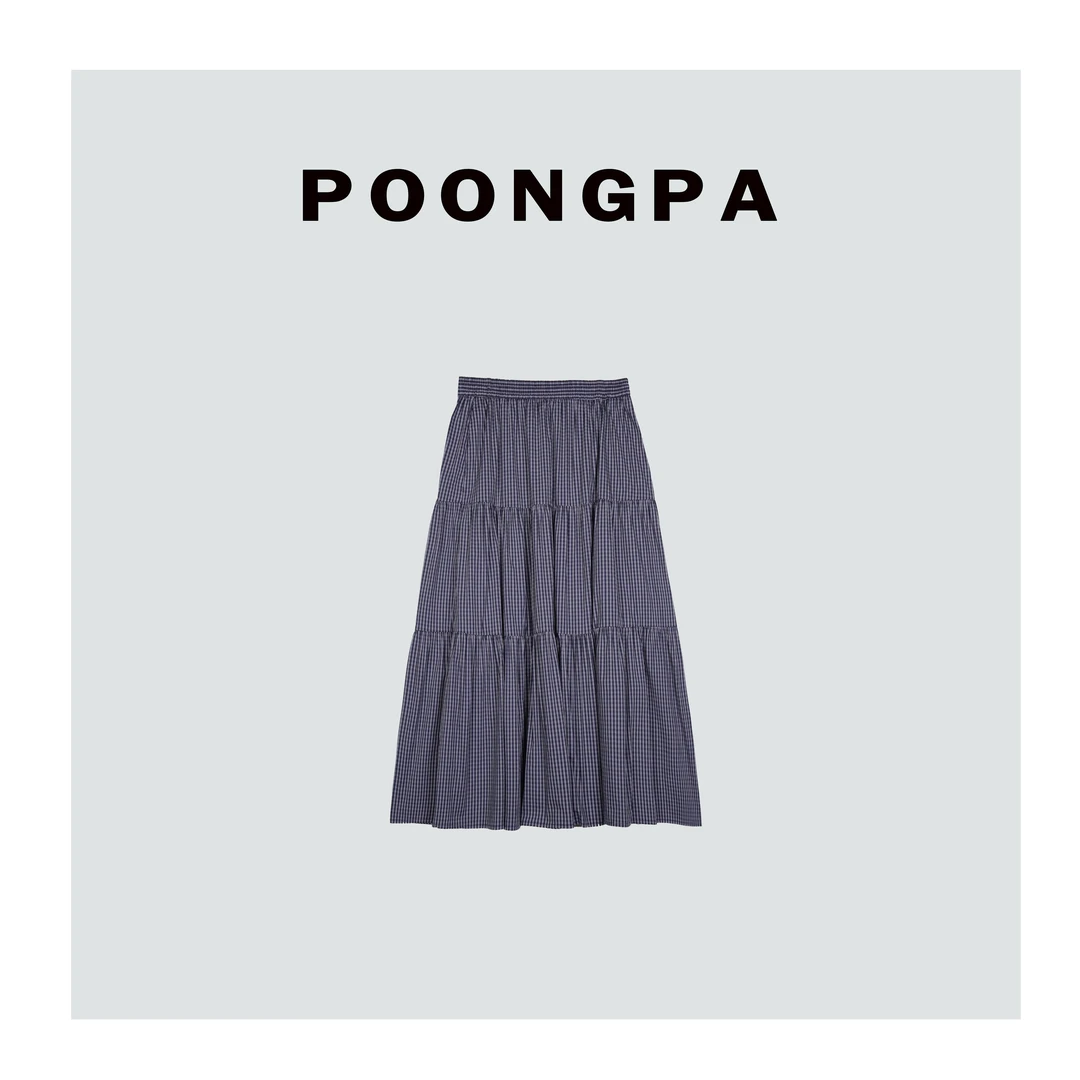 POONGPA/“文艺休闲”松弛复古格子半身裙/小众设计中大码