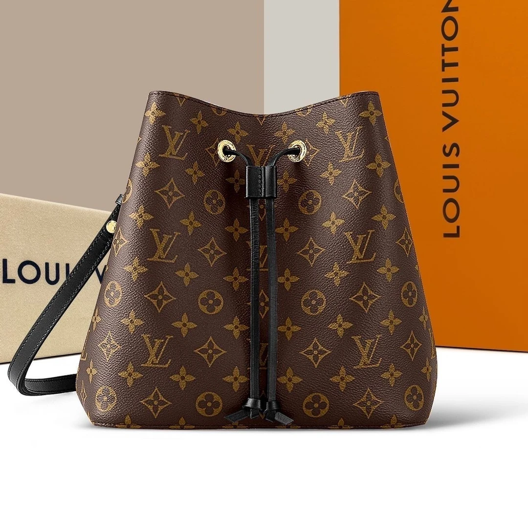 99新 LouisVuitton/路易威登  芯片款老花黑色水桶手袋单肩包