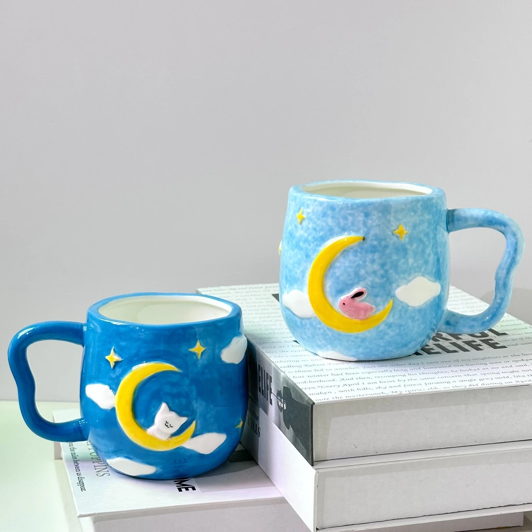 网红陶瓷杯卡通可爱奶杯子牛奶杯宿舍用喝水水杯马克杯大容量