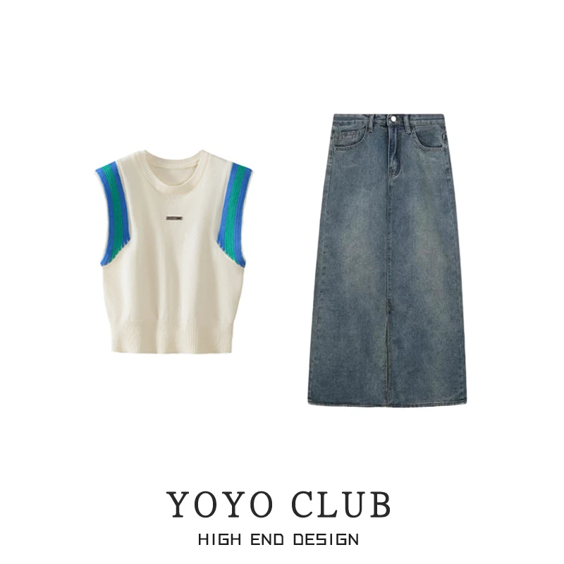 夏季穿搭一整套女2025新款韩系减龄无袖上衣百搭显瘦半身裙两件套