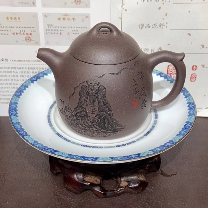 紫砂茶壶全手万文涛刻绘全手220