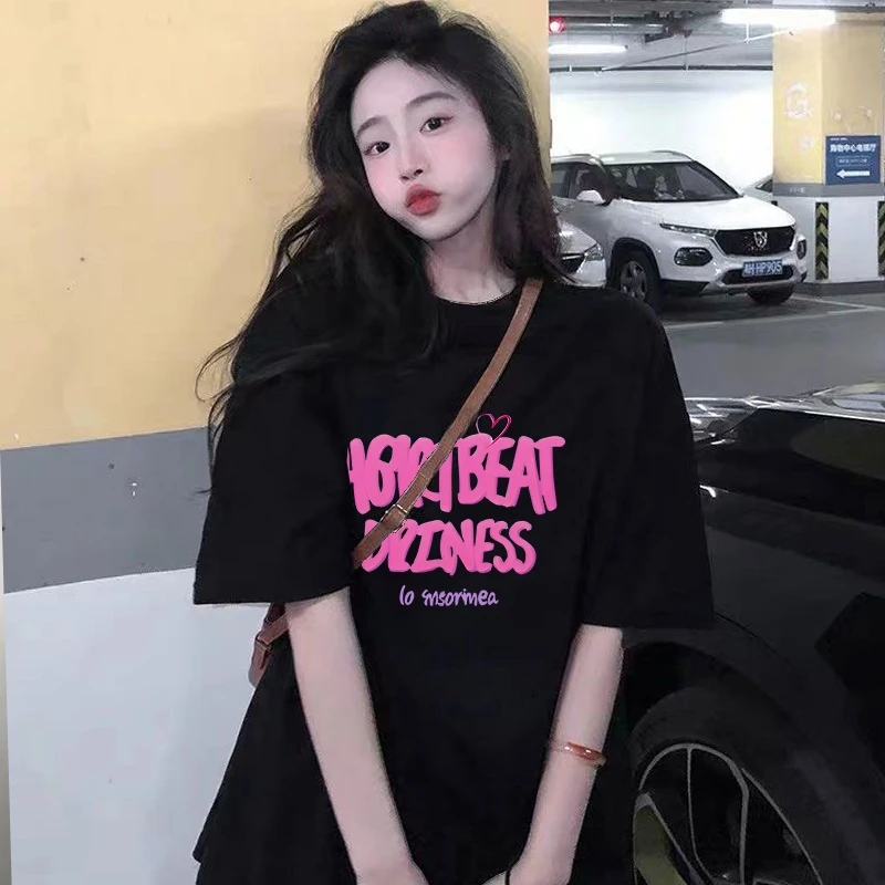 100纯棉短袖T恤女2025夏季新款宽松休闲百搭洋气圆领半袖体恤衫