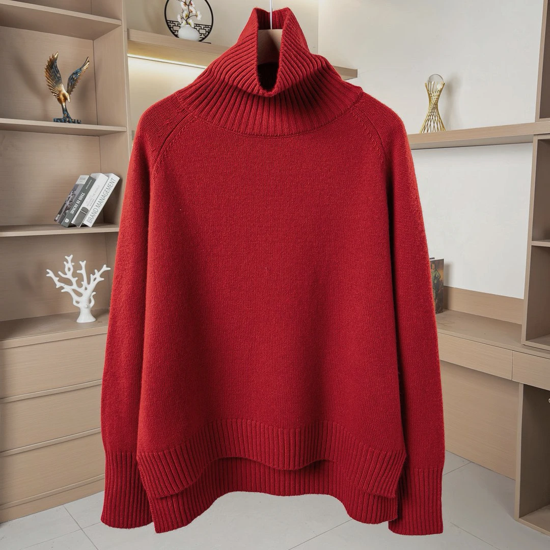【100%羊毛】高领毛衣女宽松大码显瘦百搭慵懒风套头加厚羊毛衫