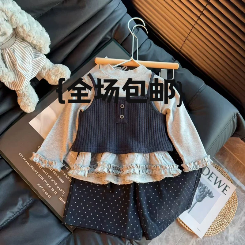 2025新款三件套秋季上新儿童马甲打底裤子套装春秋时尚长袖洋气潮