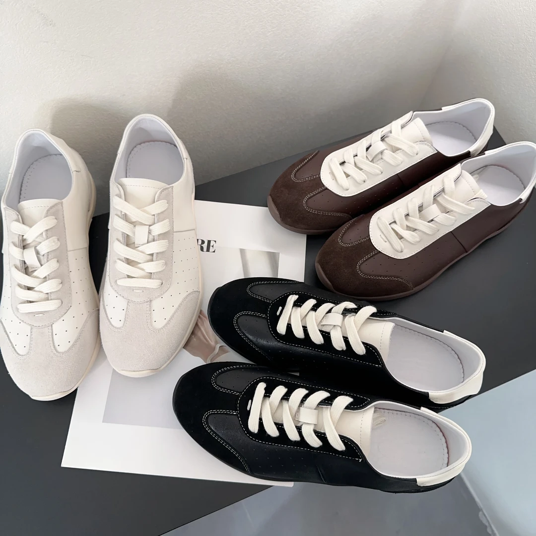 HIMEGANJANE春款休闲鞋阿甘鞋真皮女平底百搭透气319女士运动鞋