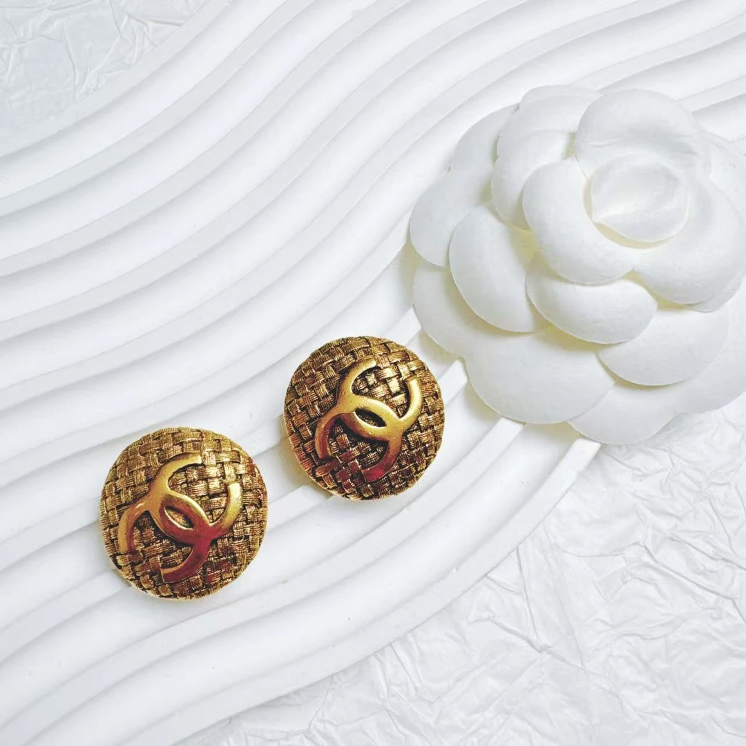 95新 Chanel/香奈儿 柚礼中古/香奈儿编织双C圆盘耳夹LZ409835