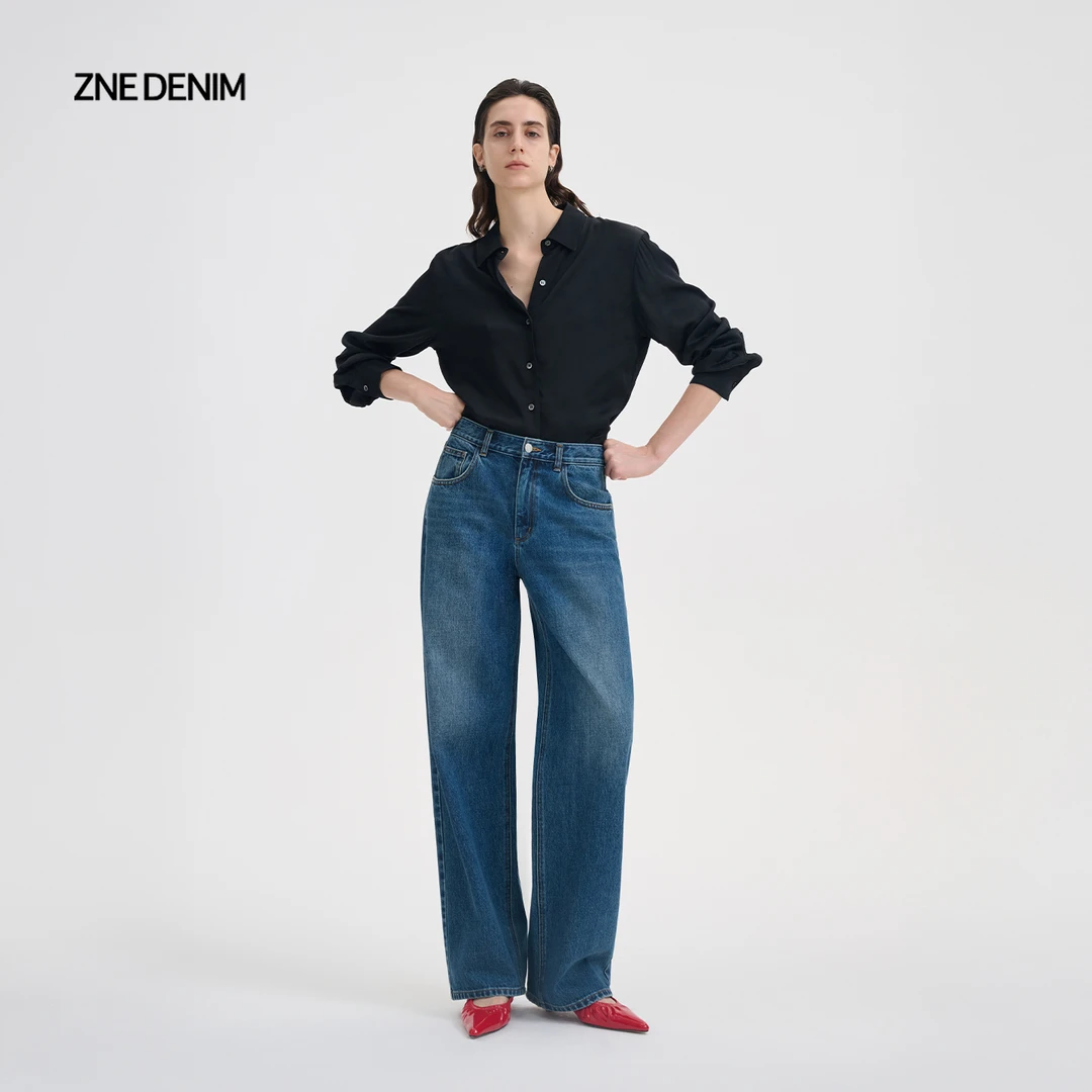 ZNEJeans经典简约率性立体感微廓形牛仔裤1289