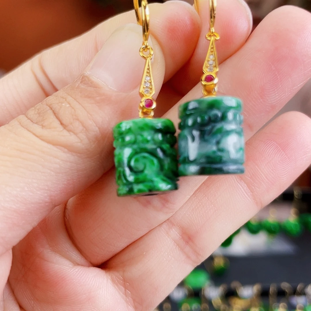 翡翠银S925镶嵌耳饰