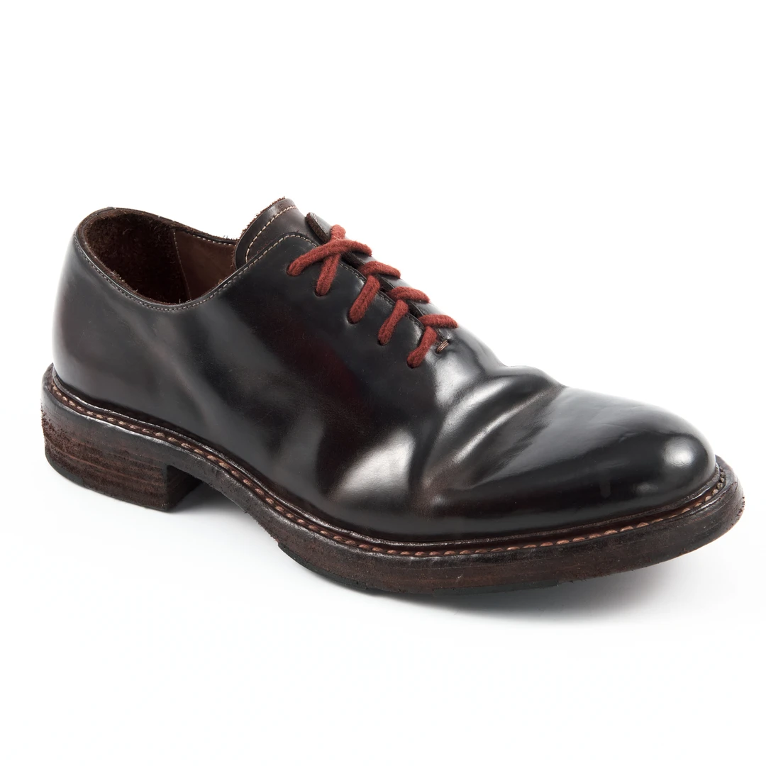 高端商务正装牛津德比鞋 固特异马臀皮水洗复古做旧皮亮面真皮鞋