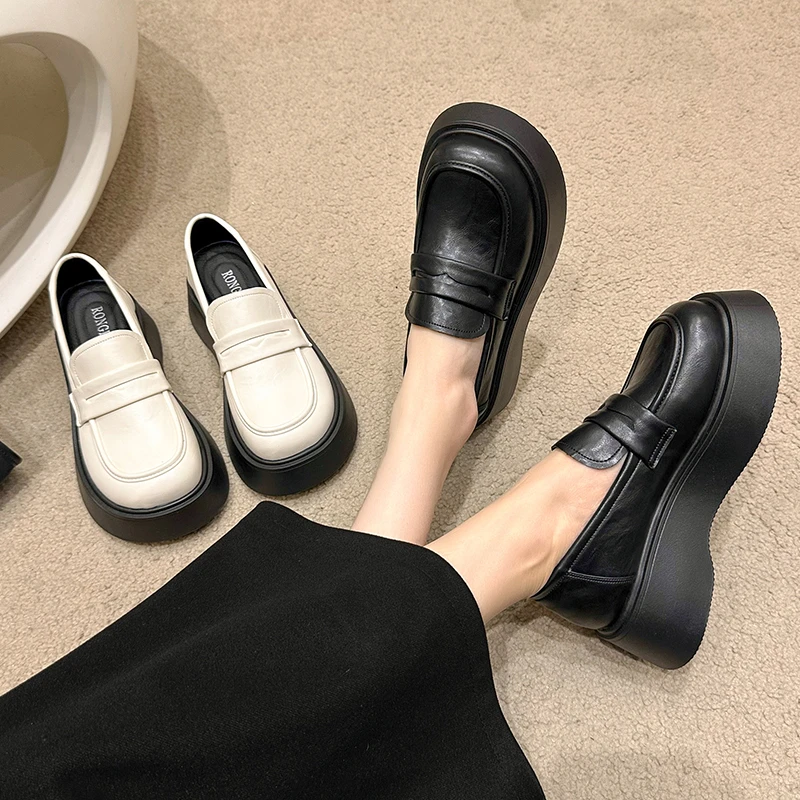 爆款一脚蹬厚底乐福鞋女2025春季新款百搭jk单鞋英伦风浅口小皮鞋