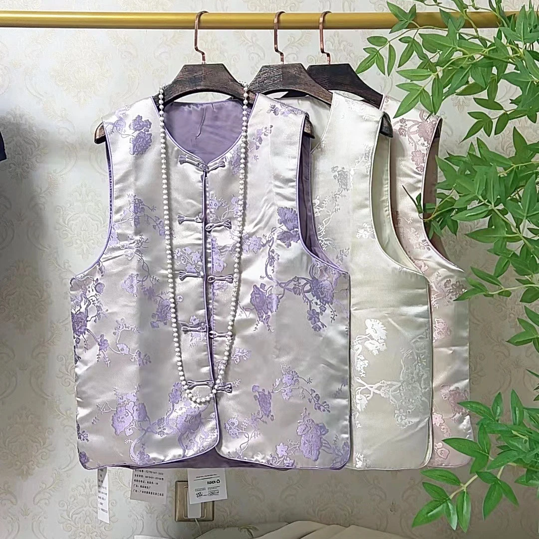 大聪2501国风紫色马夹胖妹妹宽松显瘦复古盘扣时尚坎肩200斤马甲